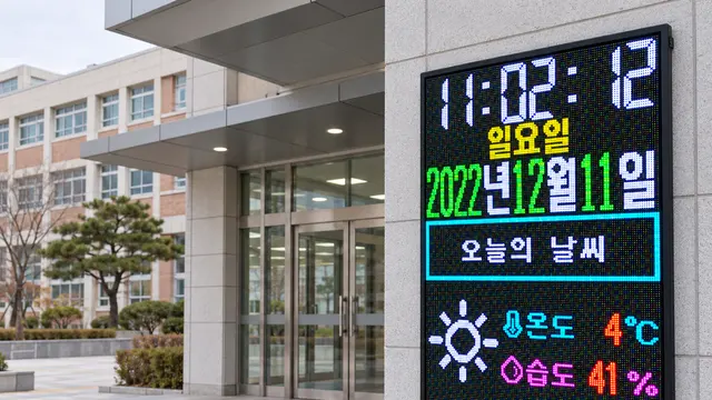 학교 현관 시계 · 날씨 전광판